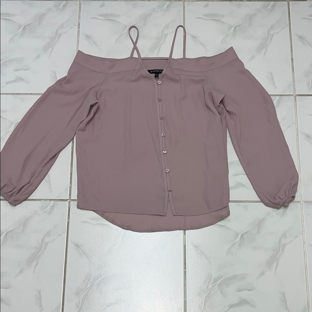 Express Mauve Off-Shoulder Button-Front Blouse